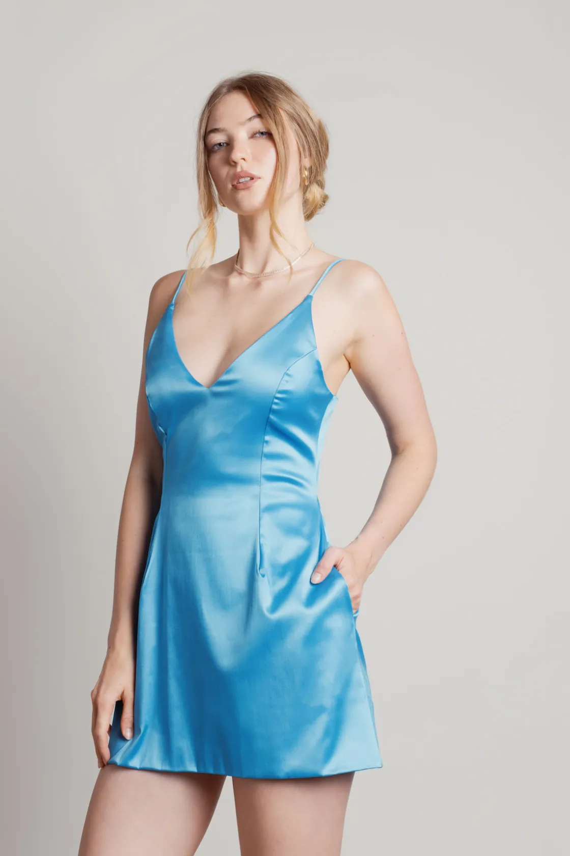 Tobi Serena Satin A-line Mini Dress - Blush