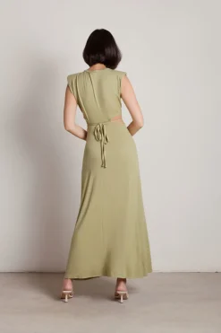 Tobi Shady Creek Padded Shoulder Cutout Maxi Dress -
