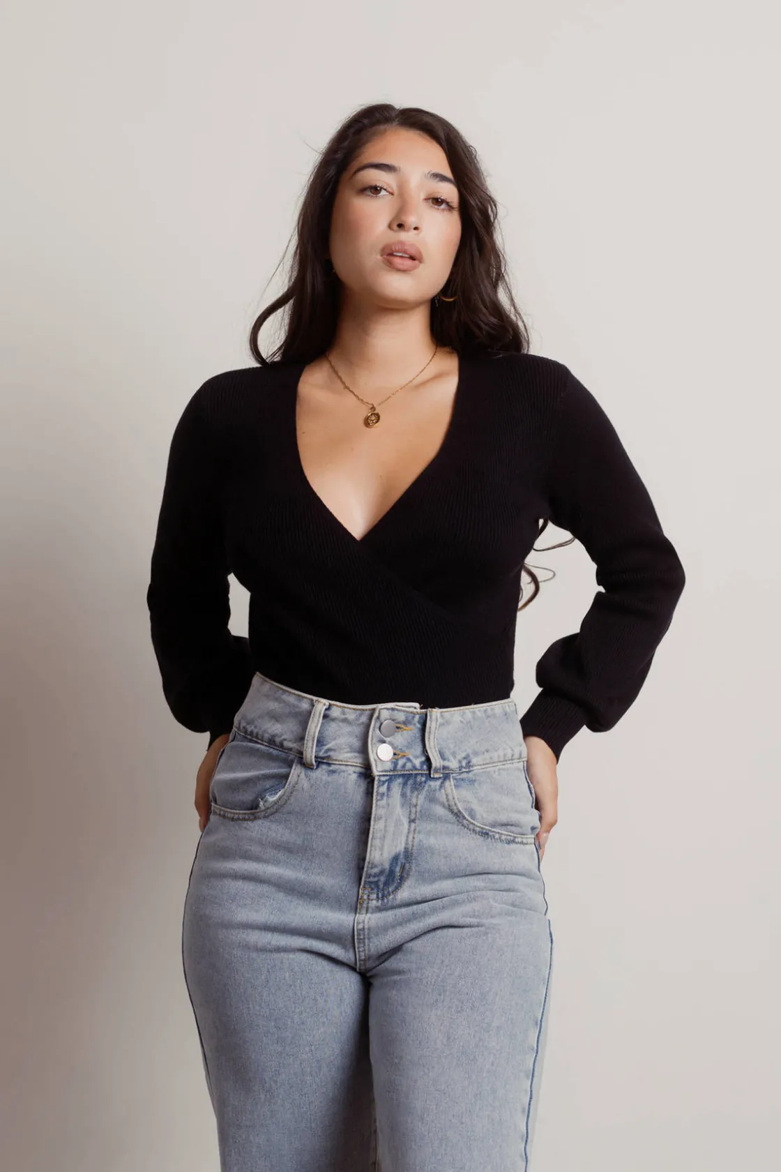 Tobi Sheila Deep V Sweater - Black