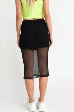 Tobi She's A Hot Mesh Drawstring Midi Skirt -