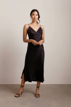 Tobi Show Up Satin Cami Midi Dress - Black