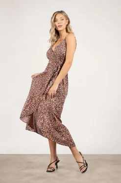Tobi Silvia Leopard Print Wrap Midi Dress -