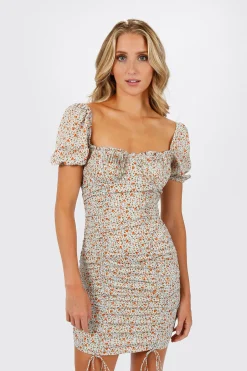 Tobi Simone Floral Puff Sleeve Mini Dress -