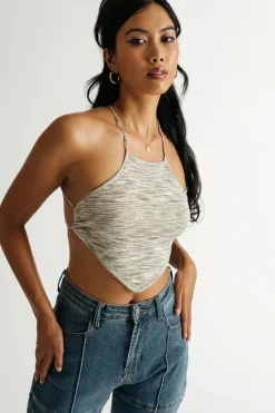 Tobi Sip My Tea Crop Top - Sand Multi