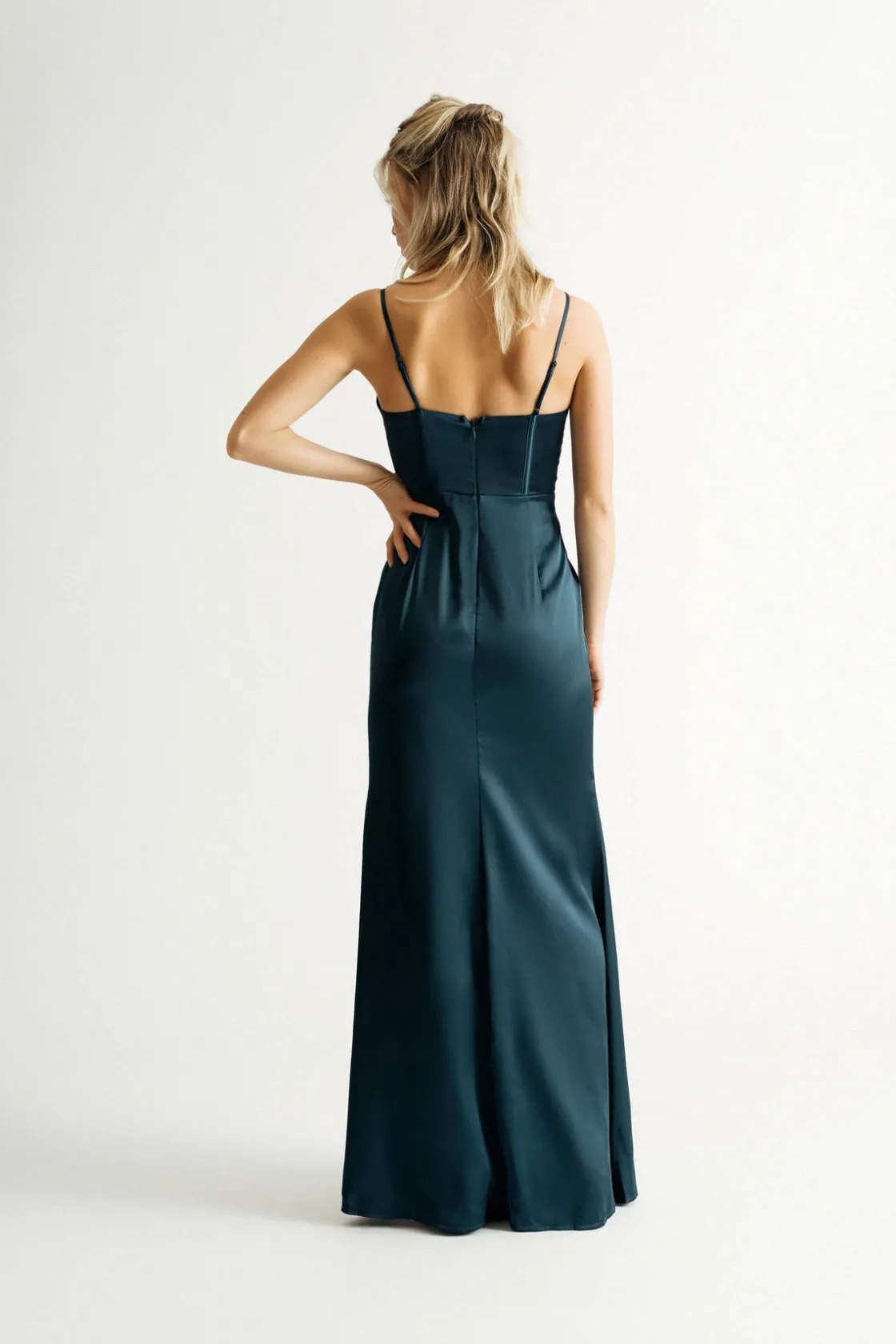Tobi Siren Song Satin Corset Bustier Slit Maxi Dress