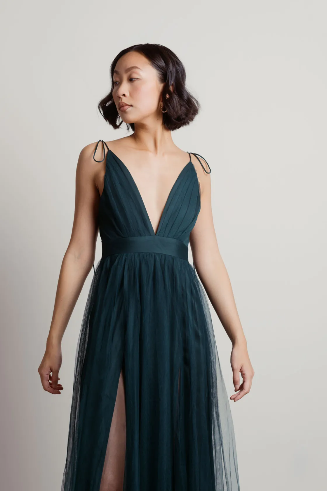Tobi Slay The Night Deep V Double High Slit Maxi Dress - Burgundy