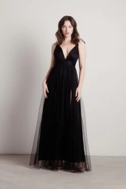 Tobi Slay The Night Deep V Double High Slit Maxi Dress - Burgundy