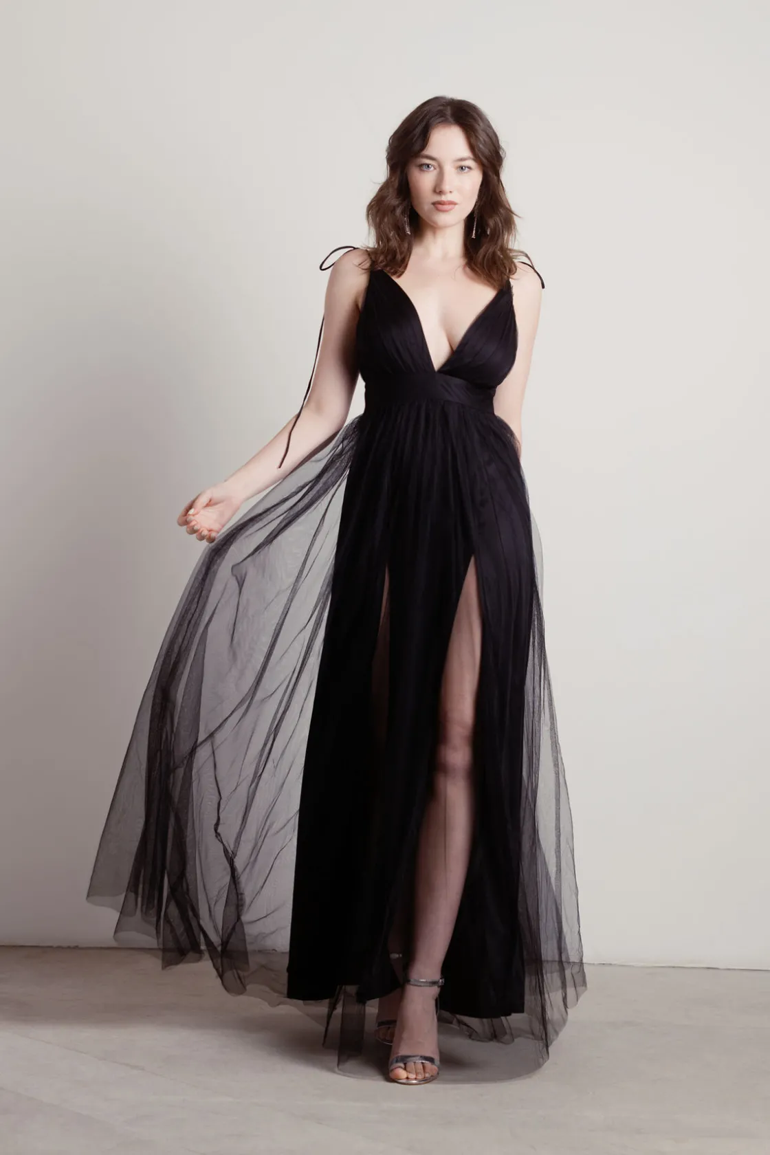 Tobi Slay The Night Deep V Double High Slit Maxi Dress - Burgundy