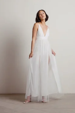 Tobi Slay The Night Deep V Double High Slit Maxi Dress - Burgundy