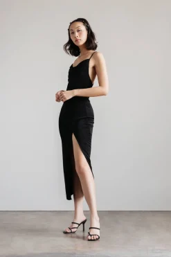 Tobi Slide Thru High Slit Cross Back Midi Dress - Red