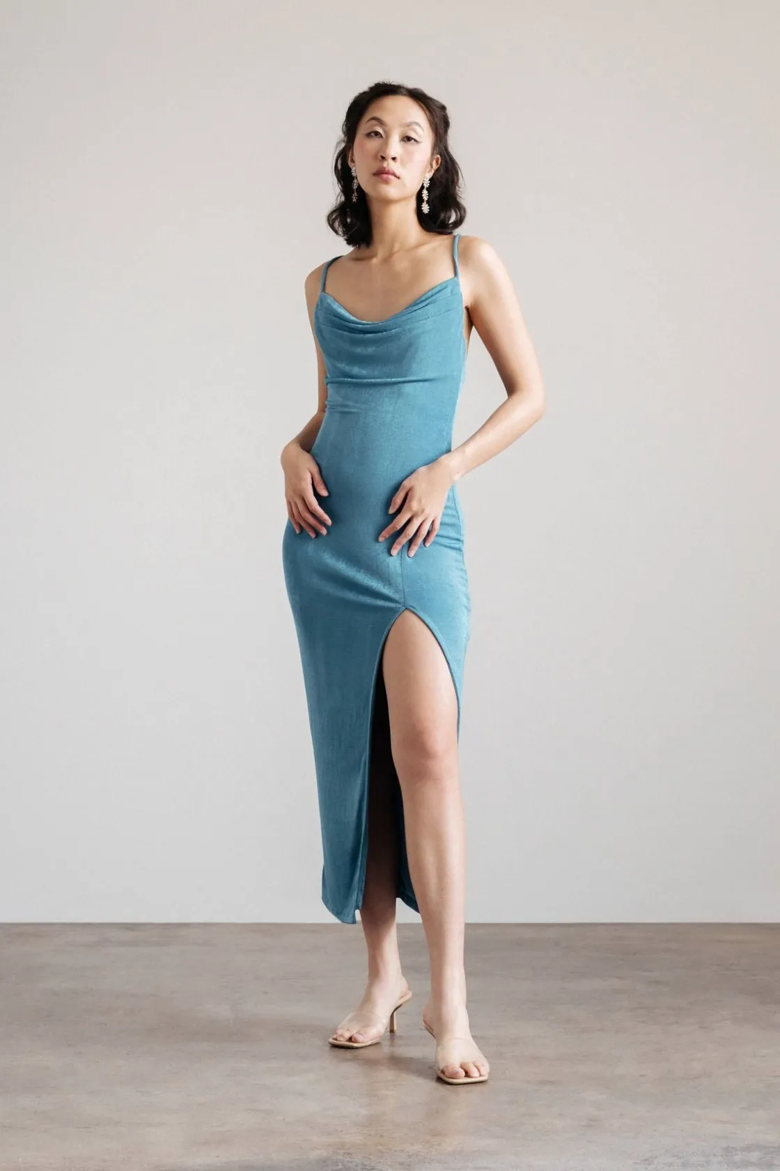 Tobi Slide Thru High Slit Cross Back Midi Dress - Red