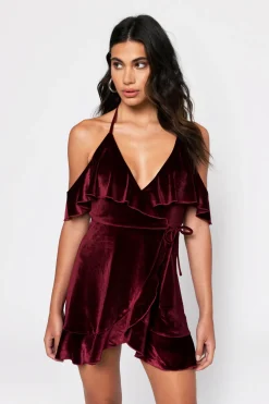 Tobi Small Crush Velvet Cold Shoulder Mini Dress - Rose