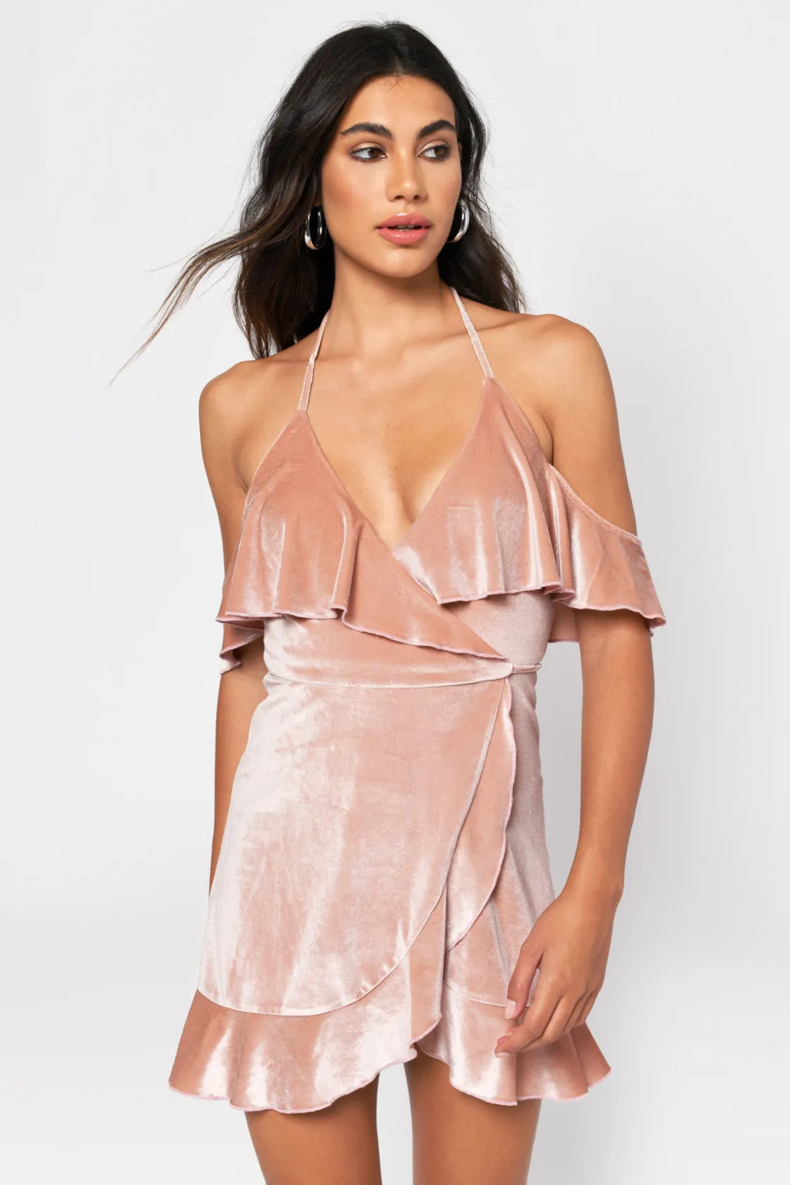 Tobi Small Crush Velvet Cold Shoulder Mini Dress - Rose