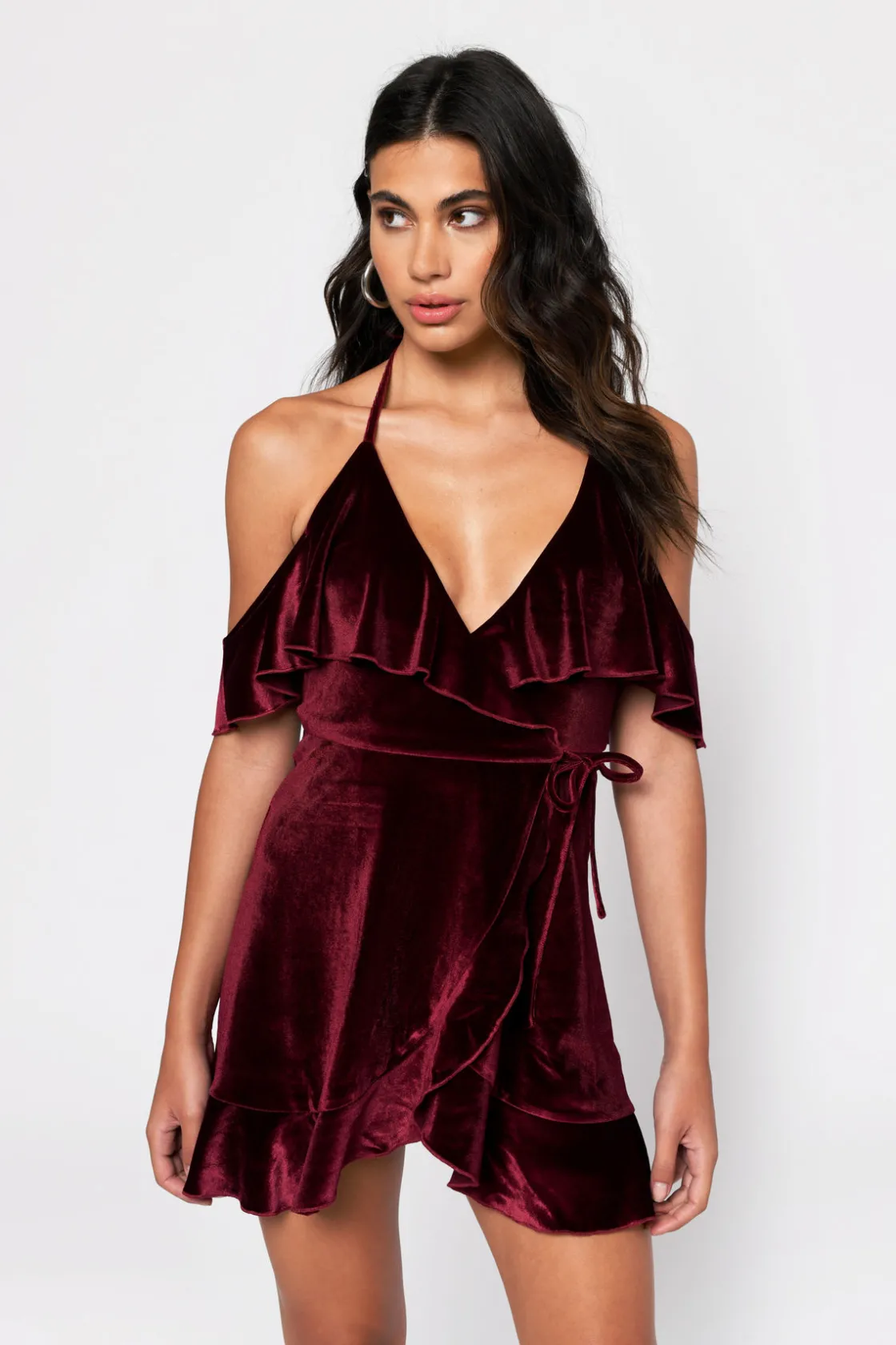 Tobi Small Crush Velvet Cold Shoulder Mini Dress - Rose