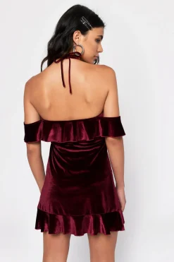 Tobi Small Crush Velvet Cold Shoulder Mini Dress - Rose