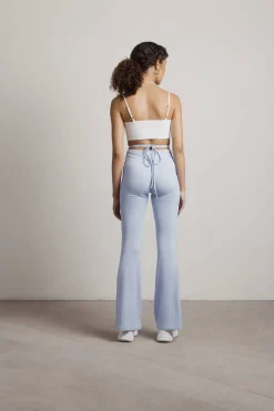 Tobi Snazzer Ruched Waist Tie Pants - Light Blue