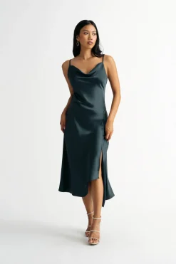 Tobi So In Love Satin Asymmetrical Slip Midi Dress
