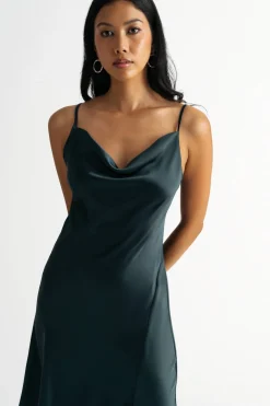 Tobi So In Love Satin Asymmetrical Slip Midi Dress