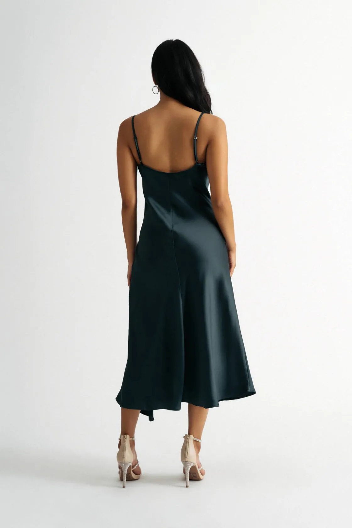 Tobi So In Love Satin Asymmetrical Slip Midi Dress
