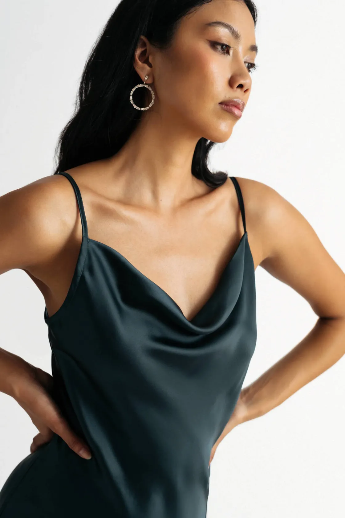 Tobi So In Love Satin Asymmetrical Slip Midi Dress