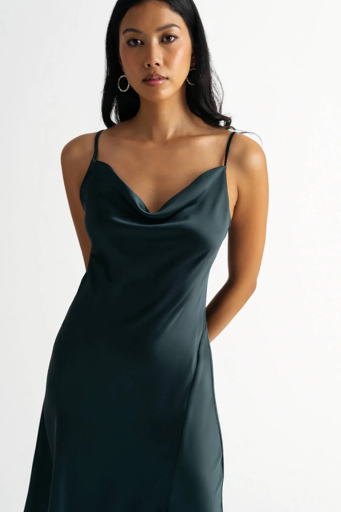 Tobi So In Love Satin Asymmetrical Slip Midi Dress