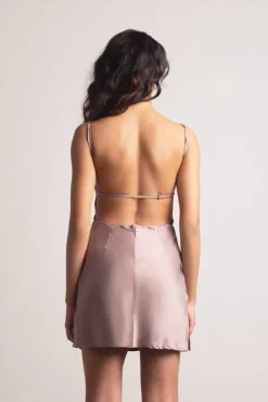Tobi So Into You Backless Satin Mini Dress - Mocha