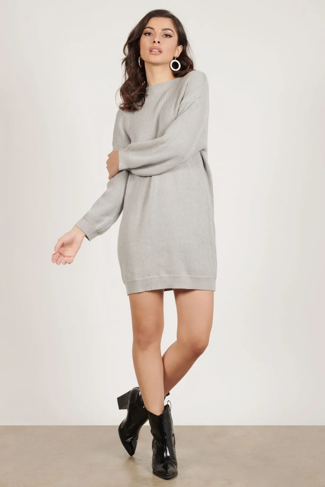 Tobi So Lost Ribbed Sweater Mini Dress - Heather Grey