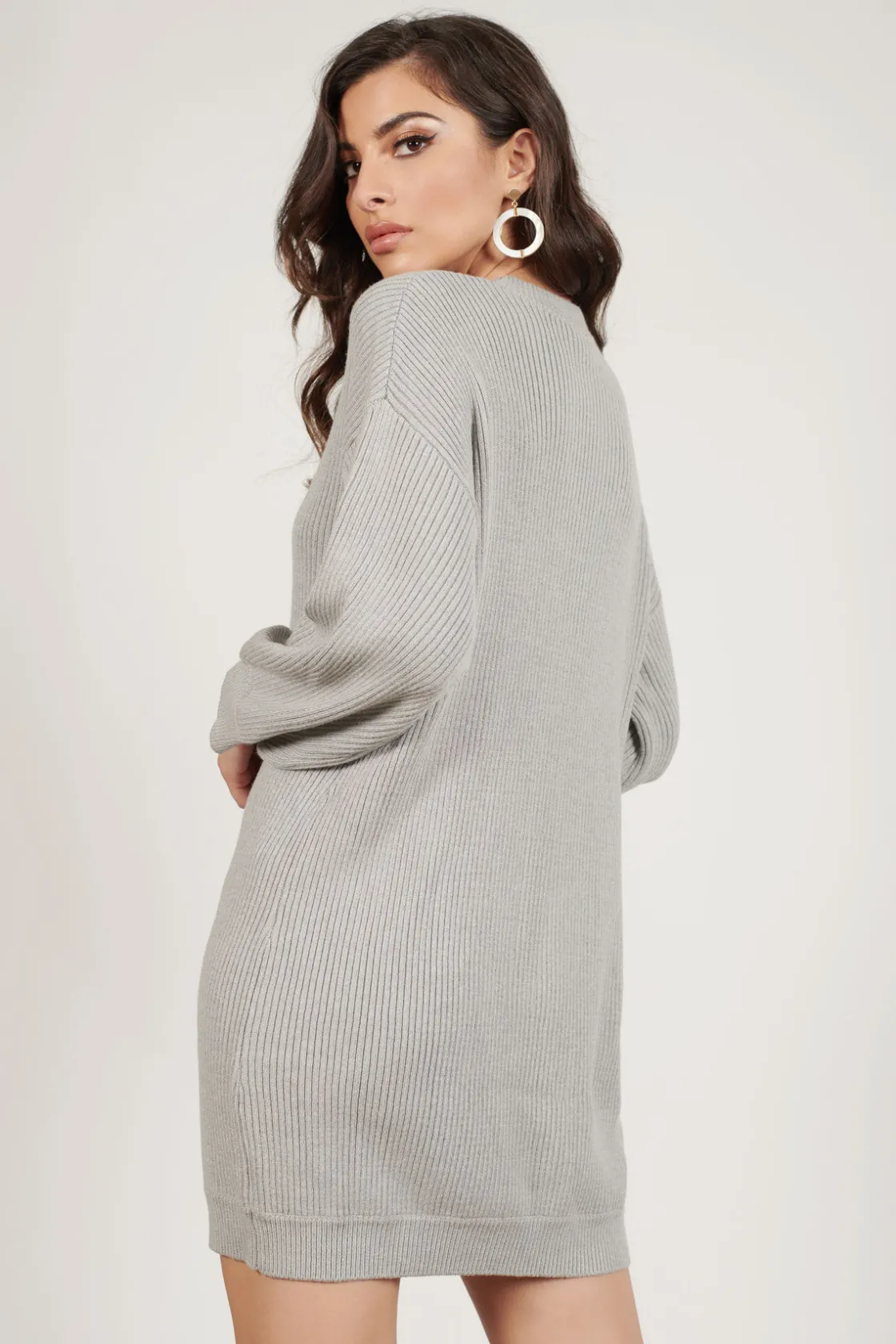 Tobi So Lost Ribbed Sweater Mini Dress - Heather Grey