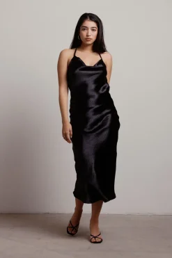 Tobi So Shiny Satin Cross Back Midi Dress -
