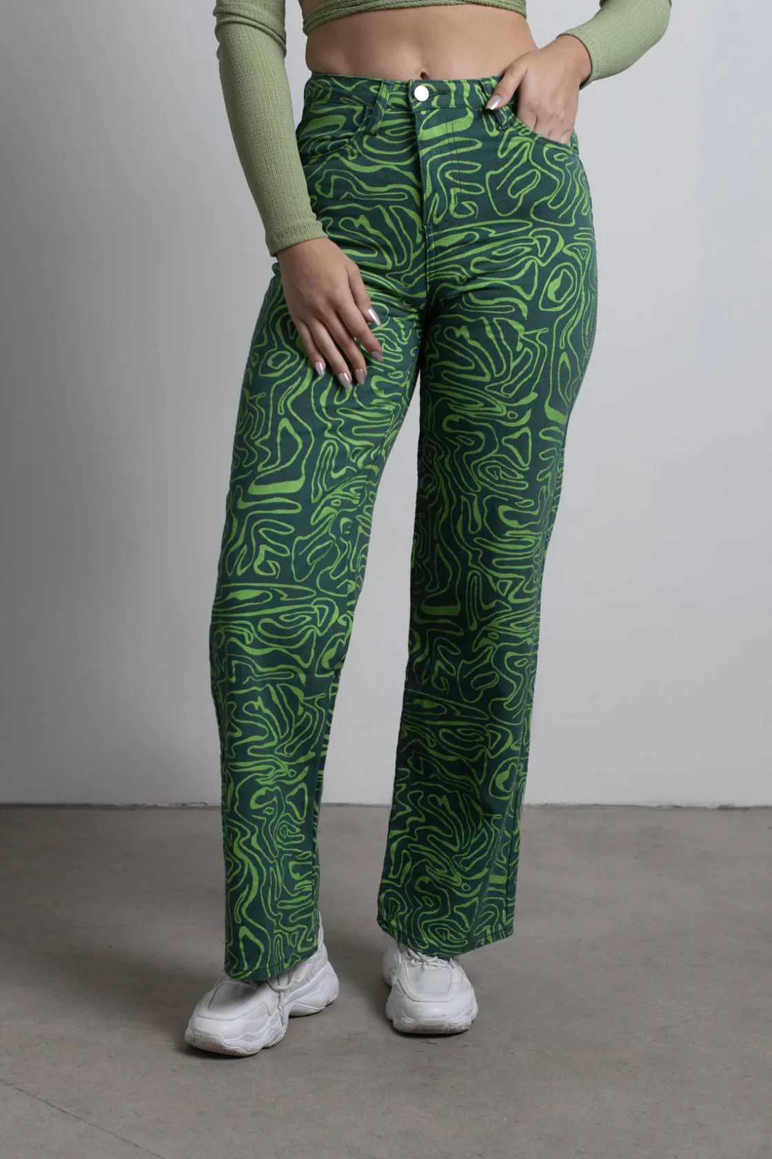 Tobi So Wavy Straight Leg Pants - Green Multi