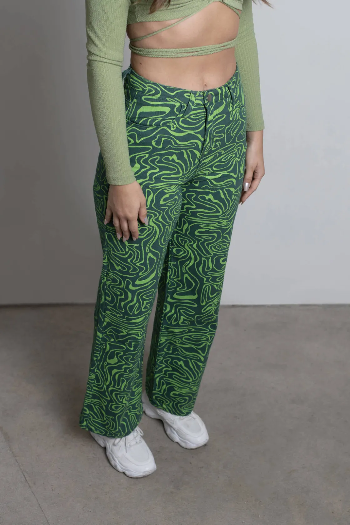 Tobi So Wavy Straight Leg Pants - Green Multi