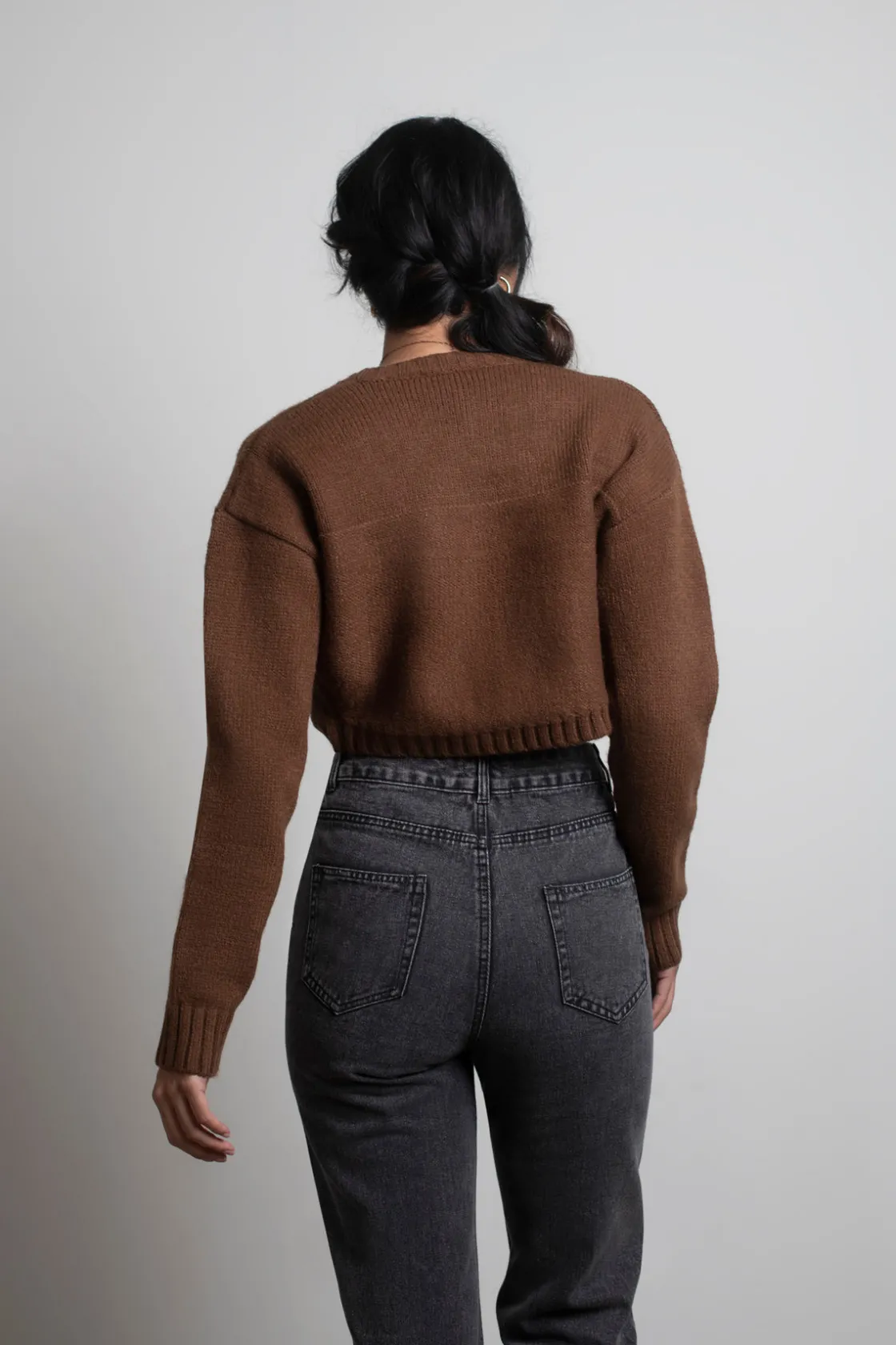 Tobi Sofie Knit Crop Top And Cardigan Set - Sage