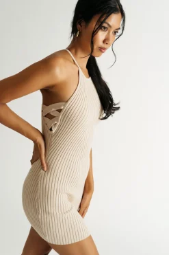 Tobi Somewhere To Go Ribbed Halter Mini Dress -