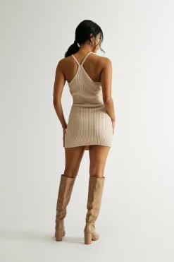 Tobi Somewhere To Go Ribbed Halter Mini Dress -