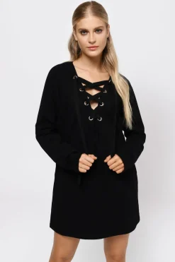 Tobi Sophia Lace Up Mini Dress - Black