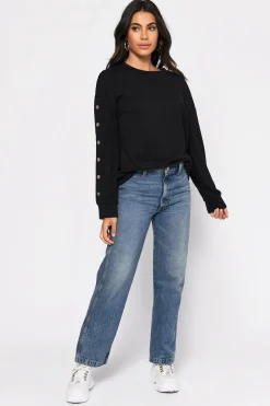 Tobi Sophie Snap Button Sweatshirt - Black