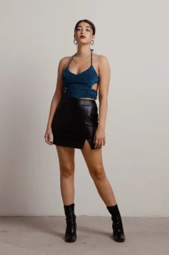 Tobi Sparkle And Glow Crop Top - Black-Teal