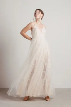 Tobi Spring Flowers Embroidered Sheer Maxi Dress -