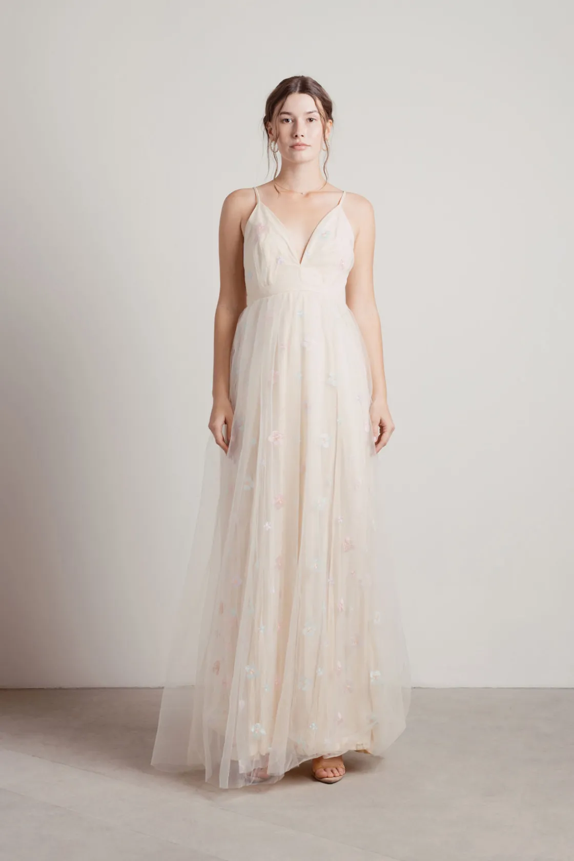 Tobi Spring Flowers Embroidered Sheer Maxi Dress -