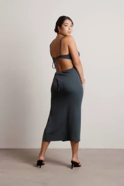 Tobi Stacie Open Back Slit Midi Dress - Black