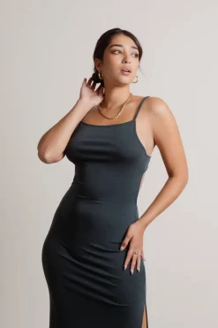 Tobi Stacie Open Back Slit Midi Dress - Black