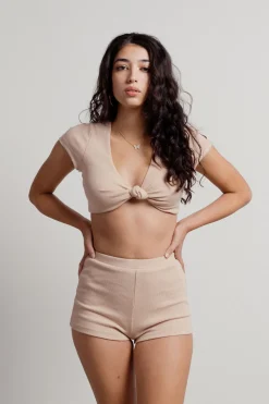 Tobi Stay Cozy Ribbed Crop Top And Short Set -