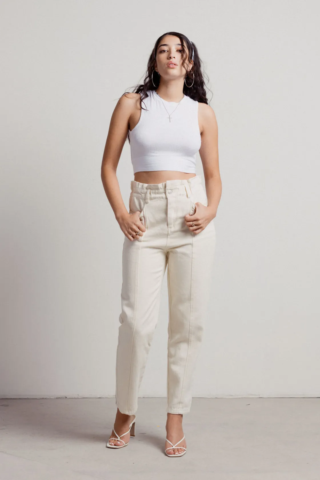 Tobi Stella Paperbag Pants - Ecru