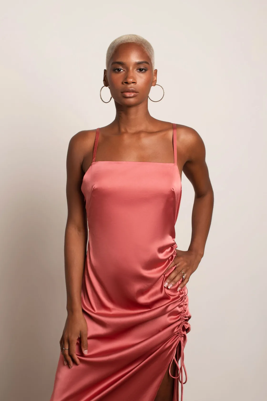 Tobi Stellar Satin High Slit Maxi Dress - Sage