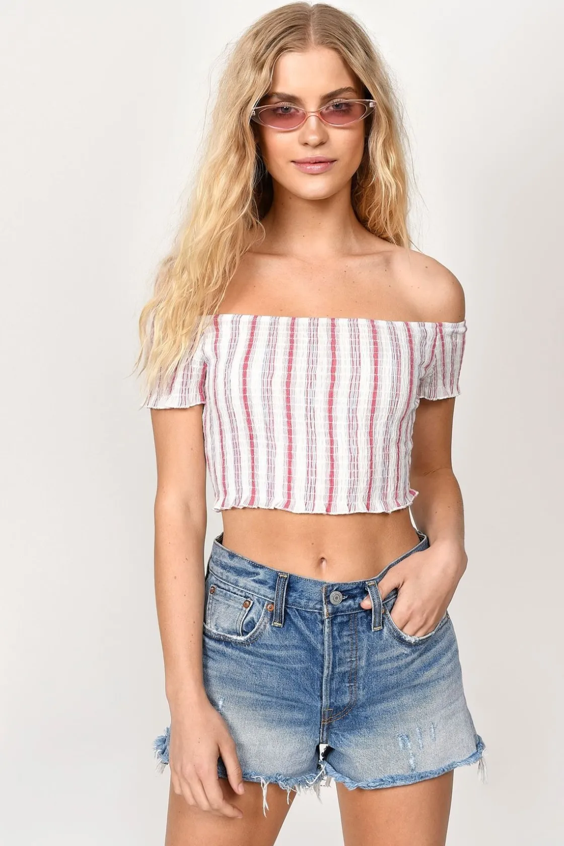 Tobi Straight To You Crop Top - Blue Multi