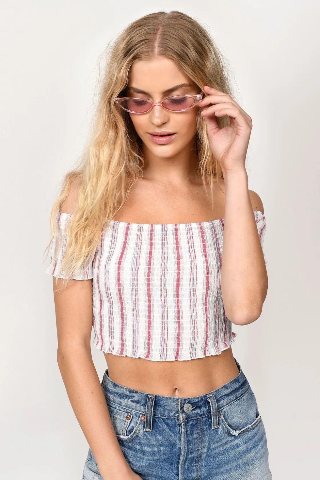 Tobi Straight To You Crop Top - Blue Multi