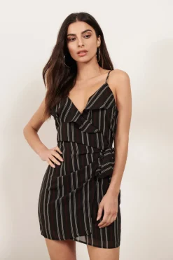Tobi Stripe To The Point Ruffle Wrap Mini Dress -