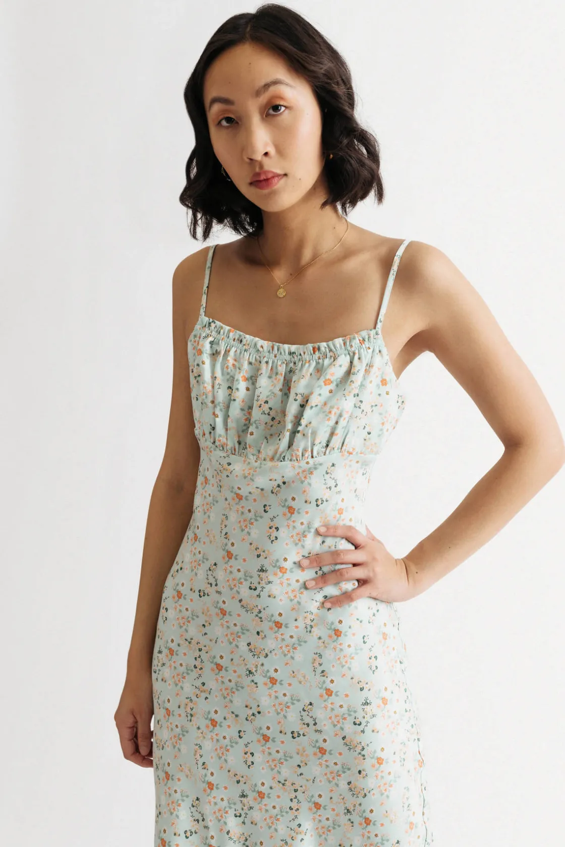 Tobi Summer Gaze Floral Ruched Midi Dress -