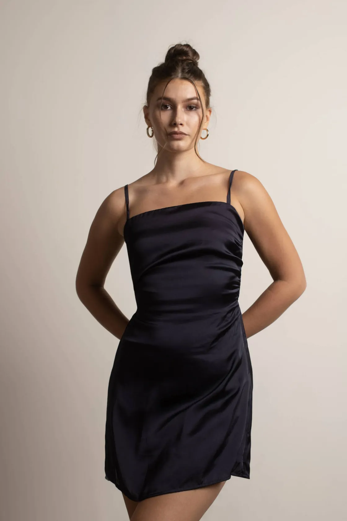 Tobi Sundaze Satin Skater Mini Dress - Navy