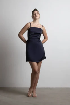 Tobi Sundaze Satin Skater Mini Dress - Navy